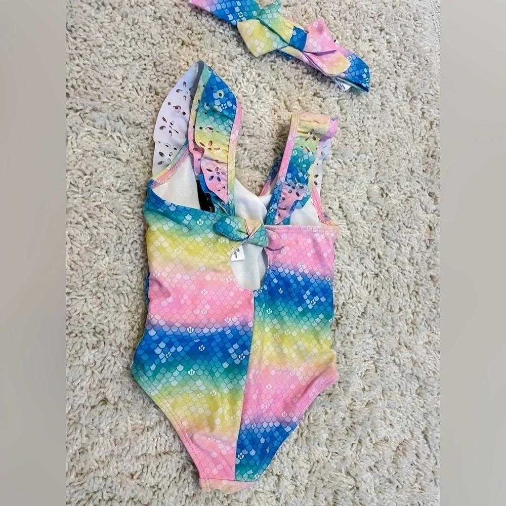 Hurley | Baby Girl Multicolored Mermaid Print Swimsuit & Matching Bow‎
